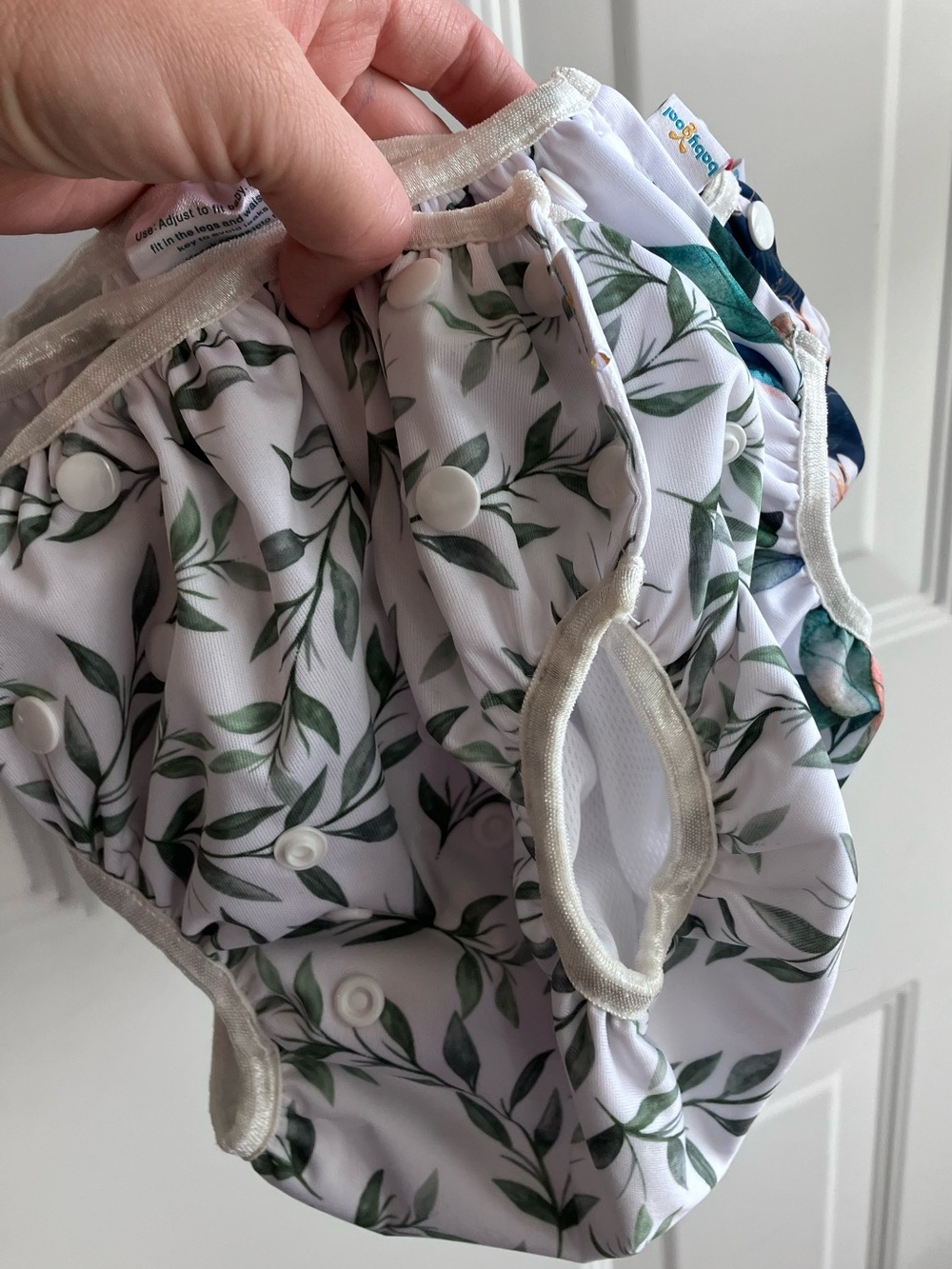 Reusable swim diapers adjustable blue white green floral leaves 8 months to 3T